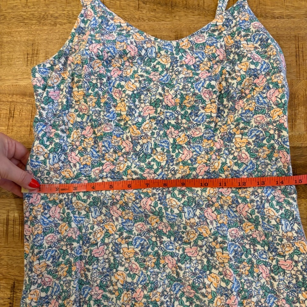 Old Navy Ditsy Floral Mini Dress M Linen Blend Cottagecore Smocked Fit & Flare - Picture 10 of 11
